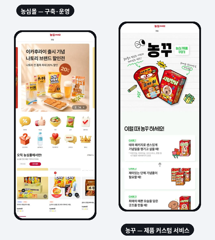 리더마인이 구축·운영하는 농심몰과 제품 커스텀 서비스 농꾸 — 운영 실적은 화면으로 확인하세요